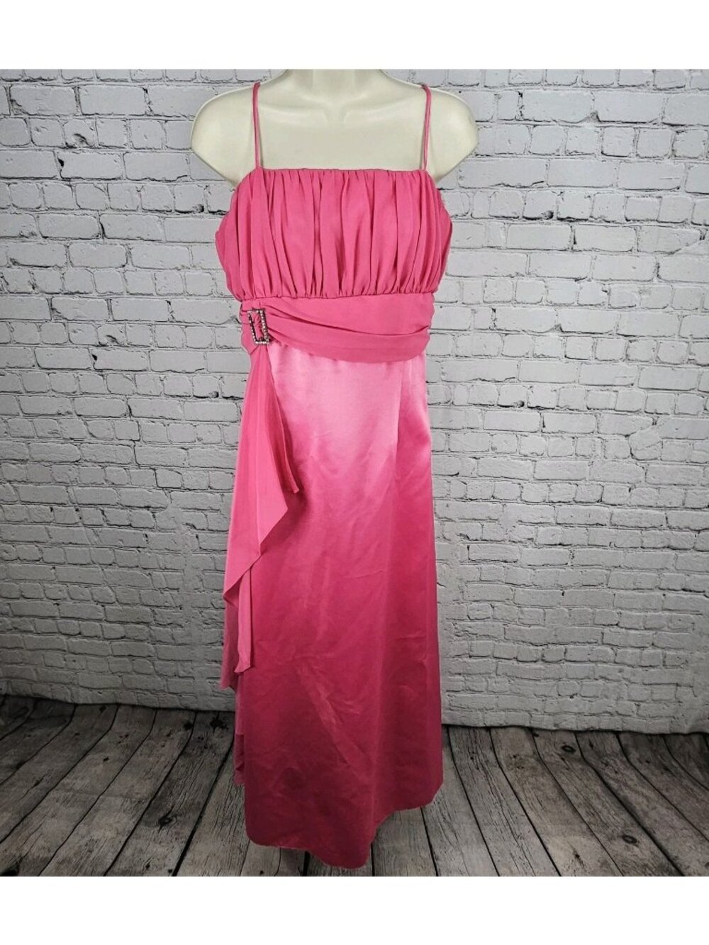 VTG Juliet Fashion Milex Pink Satin Chiffon Empire Waist Strappy Maxi Dress 2XL